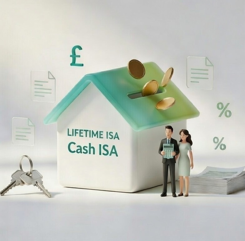 NestBoost article cover illustration for a Cash ISA versus Lifetime ISA house-deposit comparison